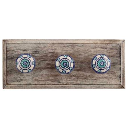 Sea Green Octagon Ceramic Wooden Hooks
